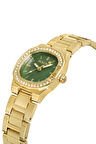 Tek Sıra Lüx Taşlı Kadın Kol Saati Gold Yeşil Renk PL-1513B4x