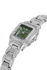 Vintage Romen Rakamlı Tek Sıra Lüx Taşlı Kadın Kol Saati Gümüş Yeşil Renk PL-1515B7x
