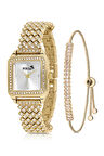Lüx Taşlı Kadın Kol Saati Zirkon Taşlı Baget Bileklik Gold PL-1487B1