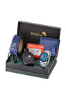 Erkek Kol Saati Cüzdan Kemer Kartlık Parfüm Kombin Lacivert Set PL-0894E4