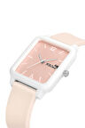Kare Kasa Silikon Kordon Unisex Bay-Kadın Spor Kol Saati Toz Pembe Beyaz Renk PL-1509B2x