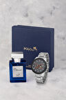 Erkek Kol Saati 55ml Parfüm Hediyelik Kutusunda Kombin Gümüş Gri Renk PL-7010E3