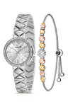 Lüx Taşlı Baklava Desen Kadın Kol Saati Dorika Bileklik Kombin Gümüş Renk PL-1537B2