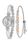 İki inci Taşlı Görünümlü Kordon Kadın Kol Saati Dorika Bileklik Kombin Gümüş Beyaz Renk PL-1531B2