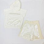 Kız Çocuk İkili Takım Vizon Kapüşonlu Sweat - Shirt Parlak Şort