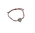 Gümüş Kadın Baget Kalp Bileklik Makrome İpli