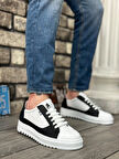 ET0323 Kalın Tırtık Yüksek Taban Beyaz Siyah Bağcıklı Spor Erkek Ayakkabı
