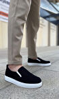 ET0339 Bağcıksız Kadife Siyah Beyaz Taban Günlük Erkek Ayakkabı