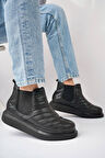 ET205 Boston Bağcıksız Cilt Erkek Spor Bot ST - Siyah