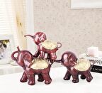 Lüks Reçine 3’lü Fil Heykel Biblo Hediyelik Dekoratif Ürün Konsol Vitrin Masa Süsü Ofis Ev Hediyesi