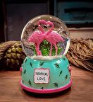Tropical Love Aşık Flamingo Temalı Kar Küresi Hediyelik Dekoratif Ürün Konsol Vitrin Ofis Süsü Biblo