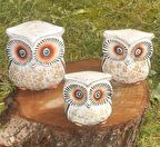 El Yapımı Doğal Ahşap 3’lü Baykuş Biblo Seti Bahçe Duvar Ofis Konsol Süsü Dekoratif & Hediyelik Obje