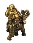 Lüks Motifli İşlemeli Fil Üzerinde Buda Biblo Heykel Vitrin Masa Süsü Ev & Yılbaşı Hediyesi 18 cm. C