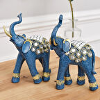 Lüks Özel İşlemeli 2li Fil Biblo Dekoratif Ürün Ev Ofis Yeni Yıl Hediyesi Konsol Vitrin Süsü 20 cm.