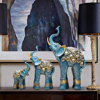 Lüks Özel İşlemeli 3lü Aile Fil Biblo Dekoratif Ürün Ev Ofis Yeni Yıl Hediyesi Konsol Vitrin Süsü