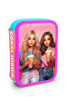 Coral High Kids Pembe Neon Mercan Fashion Girl Desenli Çift Katlı Kalem Çanta 11141 