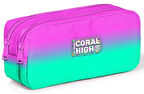 Coral High Pembe Su Yeşili Renk Geçişli İki Bölmeli Kalem Çantası - Kız Çocuk