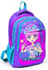 Coral High Mor Pembe Mavi K-Pop İlkokul ve Ortaokul Sırt Çantası Üç Bölmeli Kız Çocuk