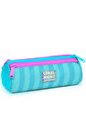 Coral High Kids Turkuaz Pembe Çizgili Üç Bölmeli Kalem Çantası 22087