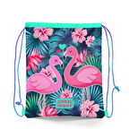Coral High Kids Neon Mercan Su Yeşili Flamingo Desenli İpli Büzgülü Sırt Çantası 22484
