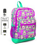 Coral High Pembe Avokado Baskılı İlkokul ve Günlük Sırt Çantası - Kız Çocuk - USB ve AUX Soketli