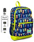 Coral High Sevimli Harfler Baskılı İlkokul ve Günlük Sırt Çantası - Erkek Çocuk - USB ve AUX Soketli