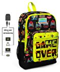 Coral High Game Over Baskılı İlkokul ve Günlük Sırt Çantası - Erkek Çocuk - USB ve AUX Soketli