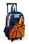 Minik Yuva Çekçekli Sırt Çantası Turuncu Lacivert Basketbol Desenli İki Bölmeli 24066