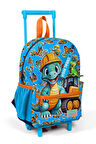 Minik Yuva Çekçekli Sırt Çantası Mavi Turuncu Dinozor Desenli İki Bölmeli 23571