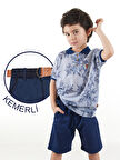 Erkek Çocuk 3'li Takım Polo Yaka T-shirt Şort Kemer Takım