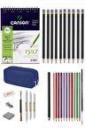 Canson 1557 Eskiz Defterli Karakalem Ve Derwent Watercolor Kuruboya Kalemi Çizim Eskiz Seti