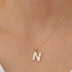 14 Ayar Altın N Harf Küçük Füzyon Kolye
