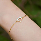 14 Ayar Altın Açık Kalp Aynalı Zincir Bileklik