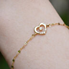 14 Ayar Altın Işıltılı Kalp Zincir Bileklik