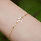 14 Ayar Altın İçi Boş Yıldız Aynalı Zincir Bileklik - [Varyant Taslak]