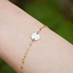 14 Ayar Altın Yuvarlak Plaka Aynalı Zincir Bileklik