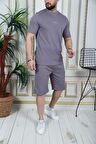 SPARKMOD Baskılı Füme Fit Çizgi Detaylı Short Eşofman Takımı
