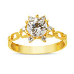 Zincir Tasarım 14 Ayar Altın Tektaş Yüzük