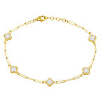 Beyaz Yonca 14 Ayar Altın Ataç Zincirli Bileklik