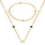 Siyah Beyaz Yoncalı 14 Ayar Altın Set