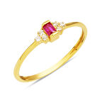 Kırmızı Minimal Baget 14 Ayar Altın Yüzük