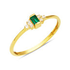 Yeşil Bagetli 14 Ayar Altın Minimal Yüzük