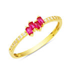 14 Ayar Altın Kırmızı Bagetli Yüzük