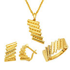 Silindir Tasarım 14 Ayar Altın Üçlü Set