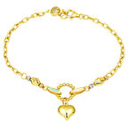 Kalp Figürlü 14 Ayar Altın Zincir Bileklik