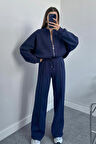 Dipmoda kadın 3 iplik içi pamuklu kışlık eşofman takımı GTS018 - Lacivert
