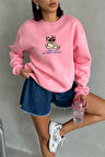 Dipmoda kadın pembe içi pamuklu nakış detaylı sweat DPG035