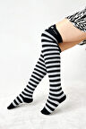 Yeni Nesil Siyah - Melanj Gri Çizgili Kedili Kadın Kışlık Dizüstü Çorap