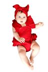 Kız Bebek Kırmızı Pamuklu Salopet Bandana Yılbaşı Takım