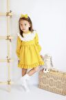 Kız Çocuk Ruby Hardal Uzun Kollu Dantel Detaylı Fırfırlı Elbise